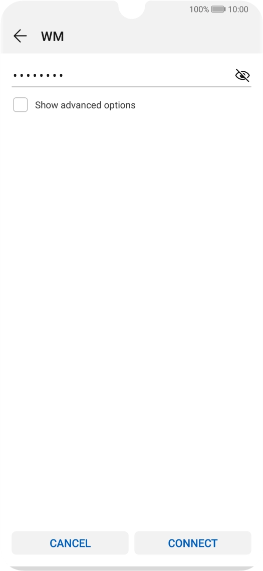 Key in the password for the Wi-Fi network and press CONNECT.