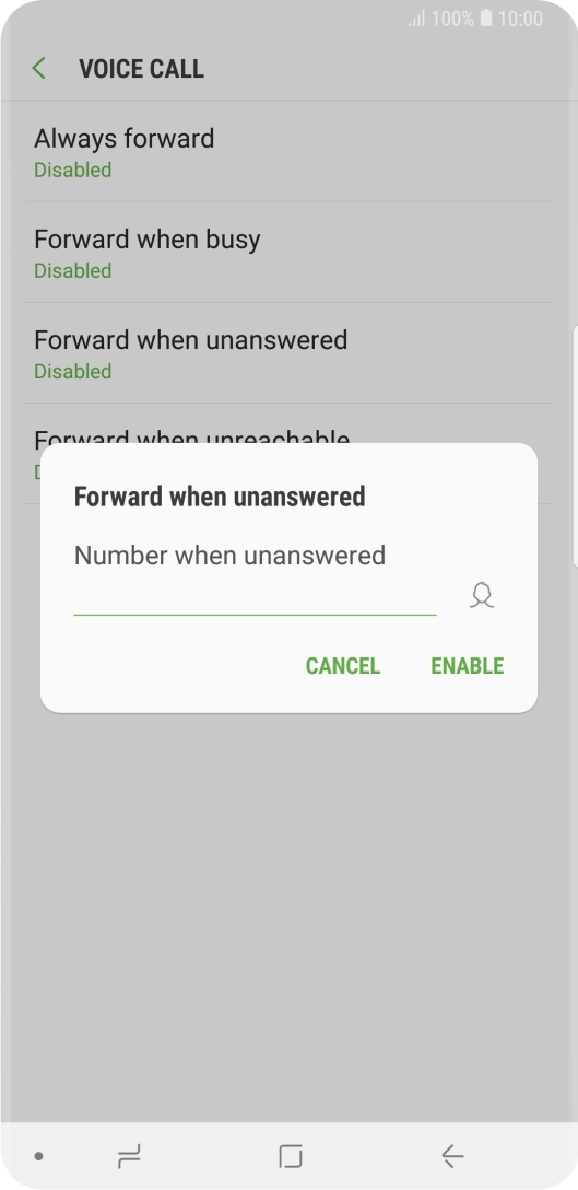 Key in +447953222222 and press ENABLE.