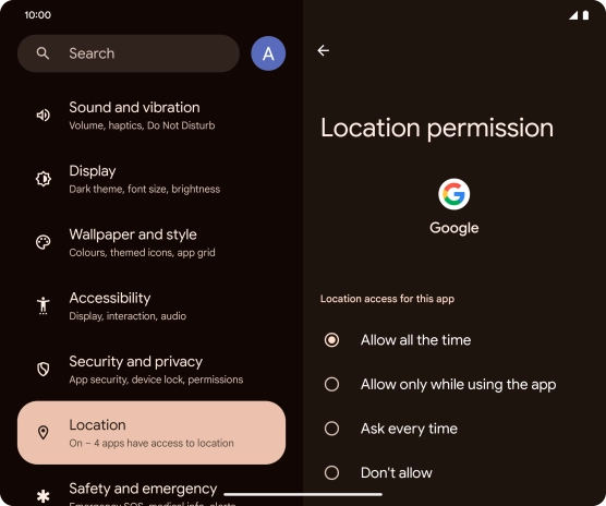 Press the required setting.
