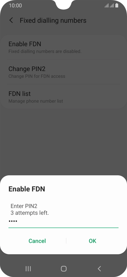Key in your PIN2 and press OK. The default PIN2 is 0000.
