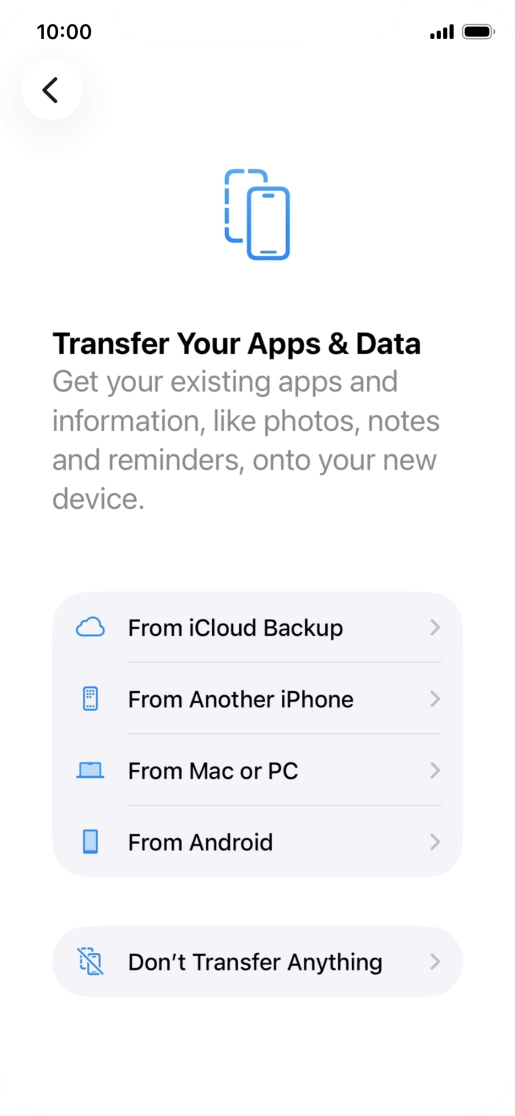 You can transfer content from an Android phone when your phone is activated for the first time and after a factory reset. When this screen is displayed, your phone is ready to transfer content from an Android phone.