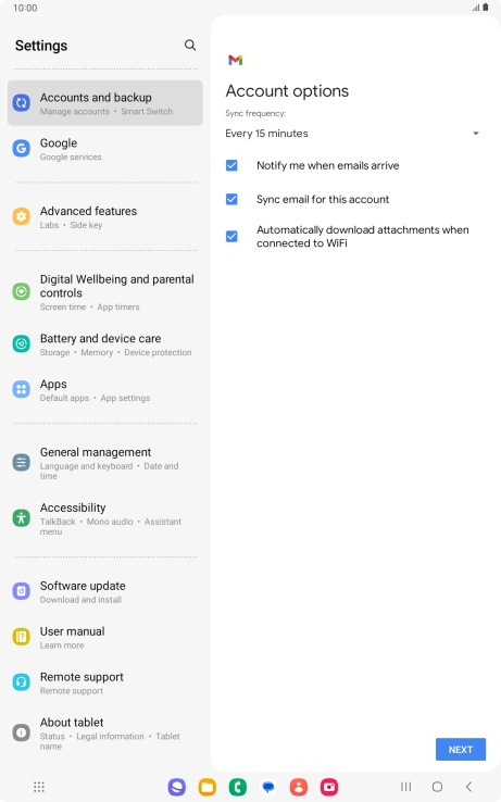 If this screen is displayed, you email account has been recognised and set up automatically. Follow the instructions on the screen to key in more information and finish setting up your tablet.