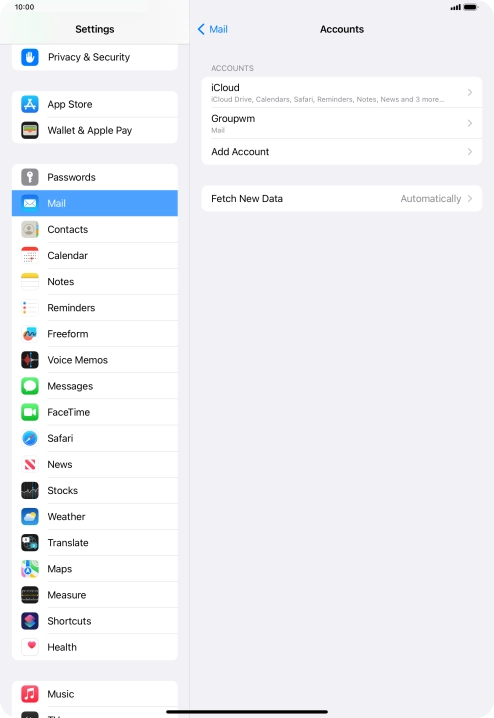 Press the name of the email account you've just set up.