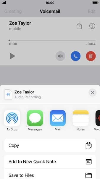 Press the required setting and follow the instructions on the screen to share or save the message.