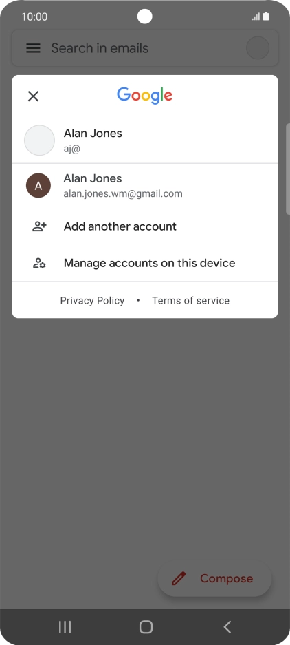 Press the required email account.