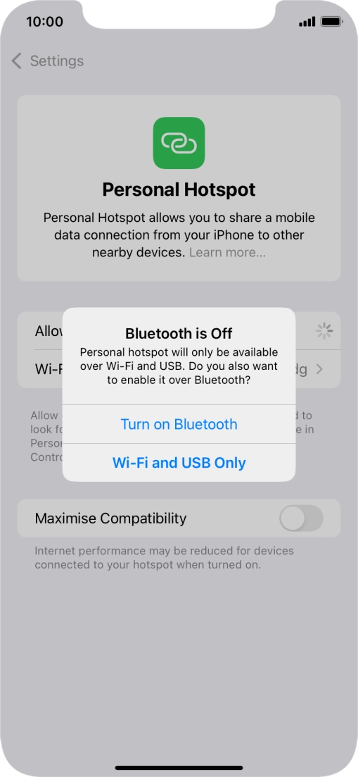 If Wi-Fi is turned on, press Wi-Fi and USB Only.
