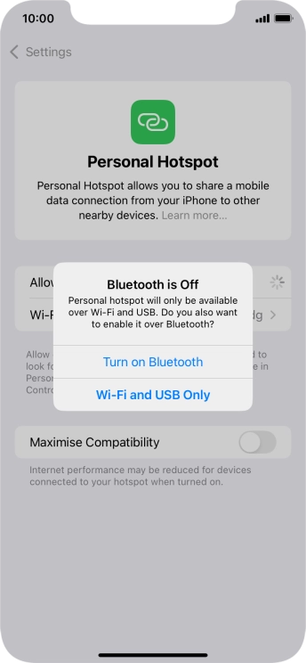 If Wi-Fi is turned on, press Wi-Fi and USB Only.