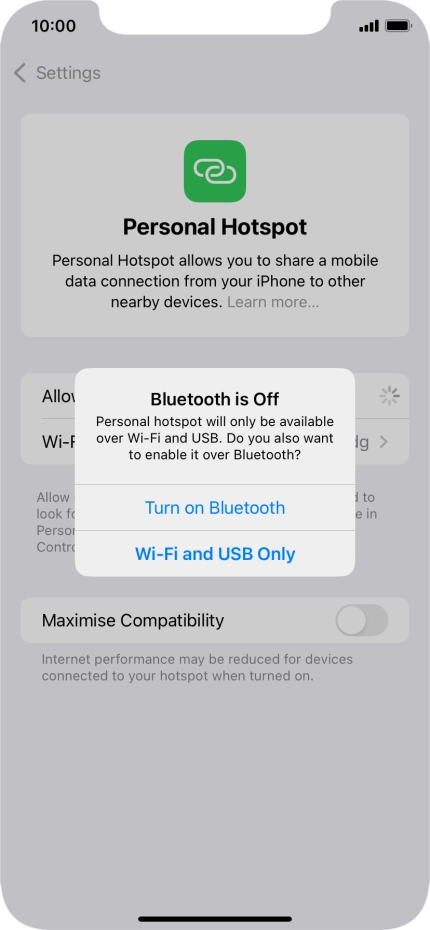 If Wi-Fi is turned on, press Wi-Fi and USB Only.