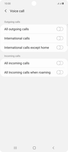 Press the indicator next to the required barring type to turn the function on or off.