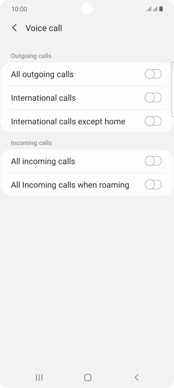 Press the indicator next to the required barring type to turn the function on or off.