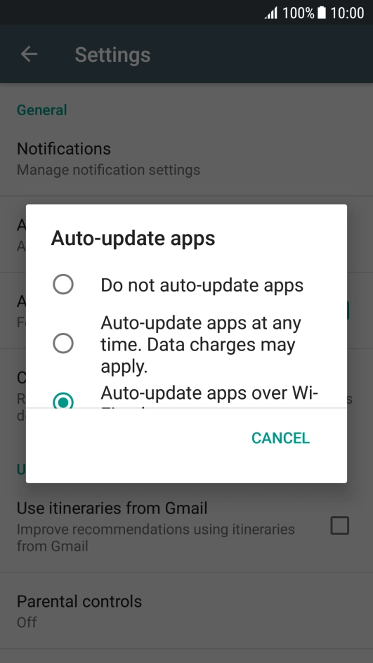 To turn off automatic update of apps, press Do not auto-update apps.
