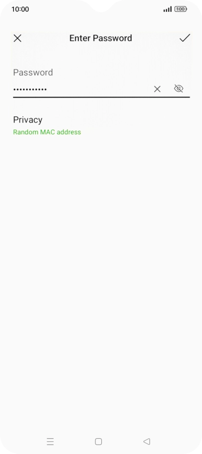 Key in the password for the Wi-Fi network and press the confirm icon.