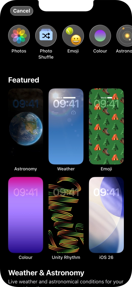 Press the required category and follow the instructions on the screen to select the required background image.