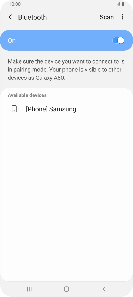 Press the required Bluetooth device and follow the instructions on the screen to pair the device with your phone.