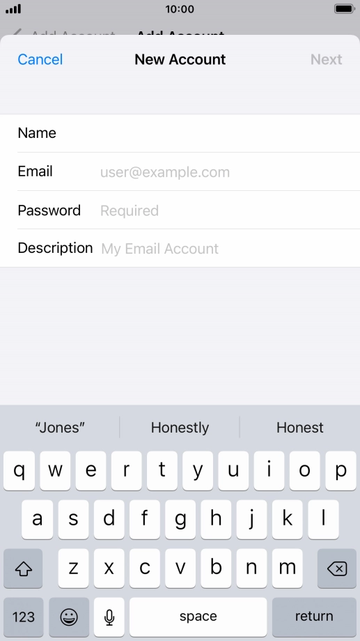 Press Email and key in your email address.