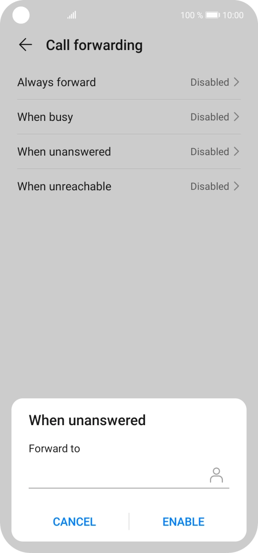 Key in +447953222222 and press ENABLE.