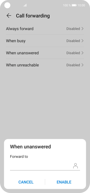 Key in +447953222222 and press ENABLE.