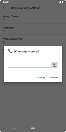 Key in +447953222222 and press TURN ON.
