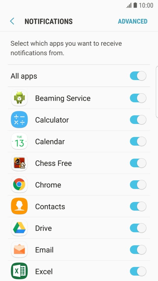 Press the indicator next to the required app to turn the function on or off.