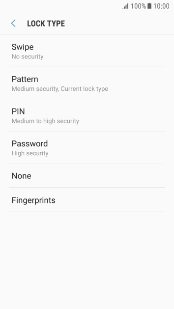Press None and follow the instructions on the screen to turn off use of phone lock code.