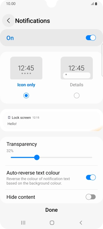 Press the required settings to turn them on or off.