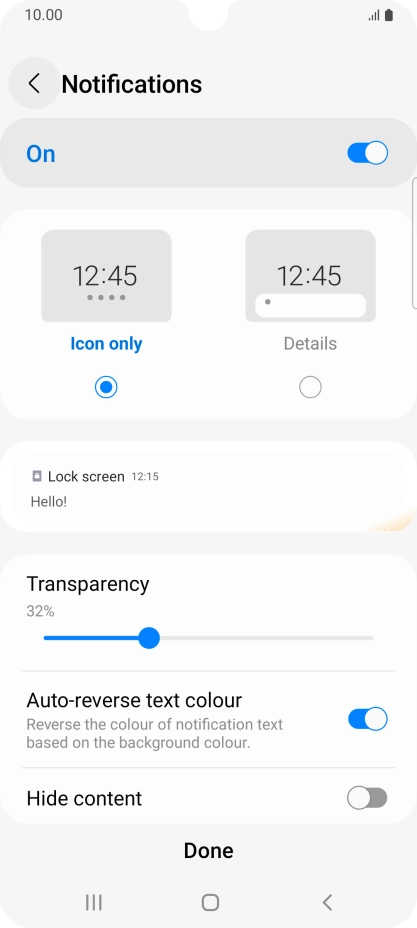 Press the required settings to turn them on or off.