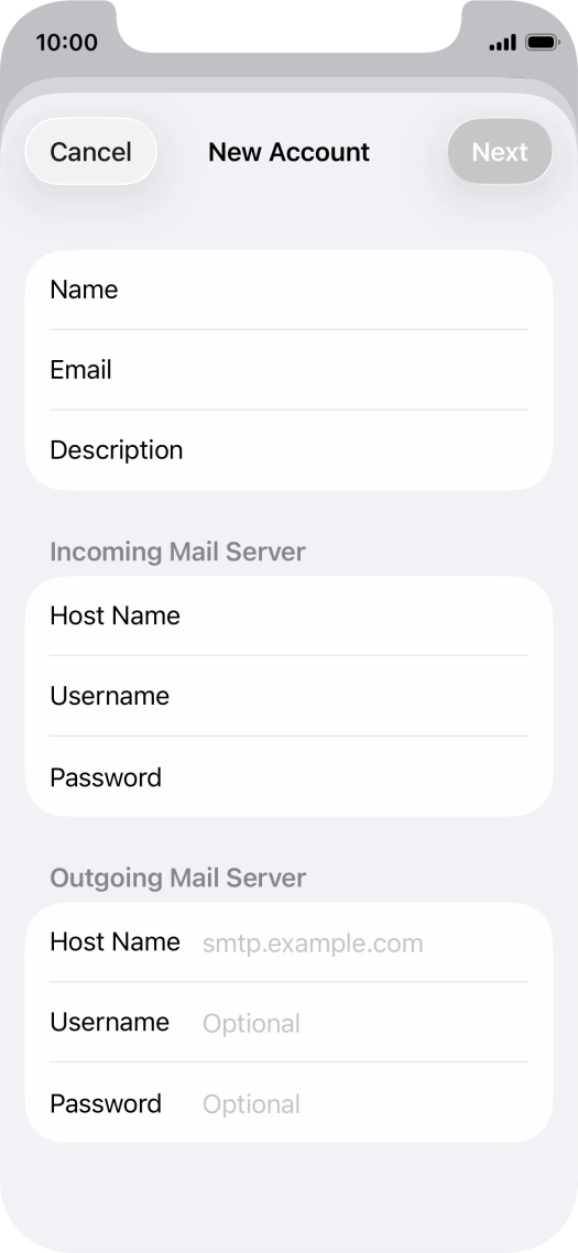 Press Host Name and key in the name of your email provider's outgoing server.