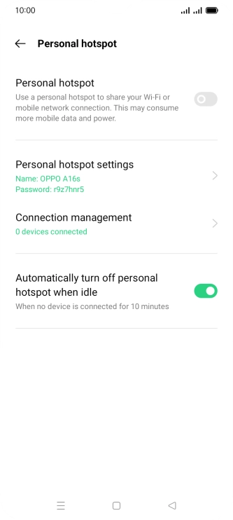 Press Personal hotspot settings.