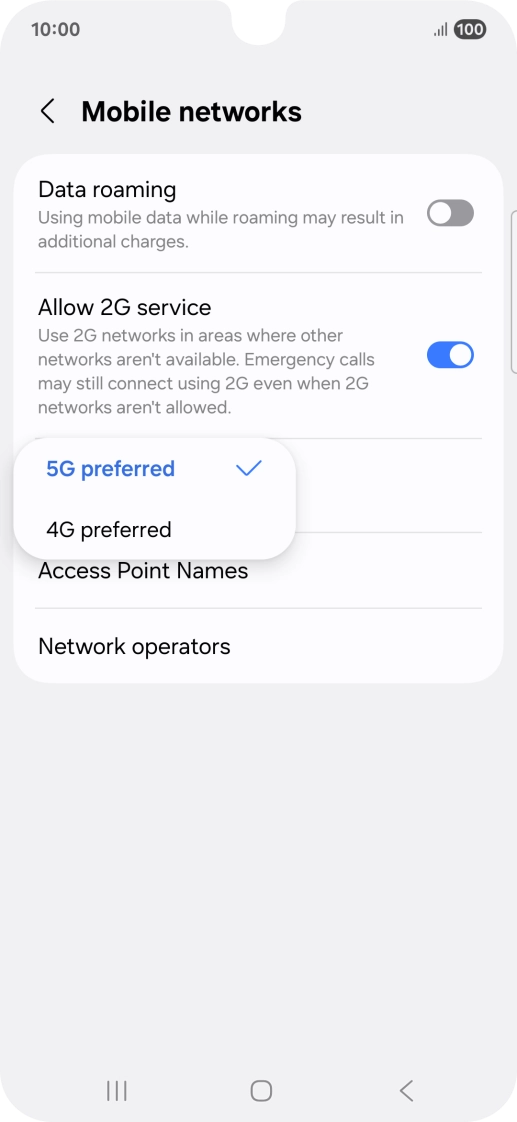 Press the required network mode.