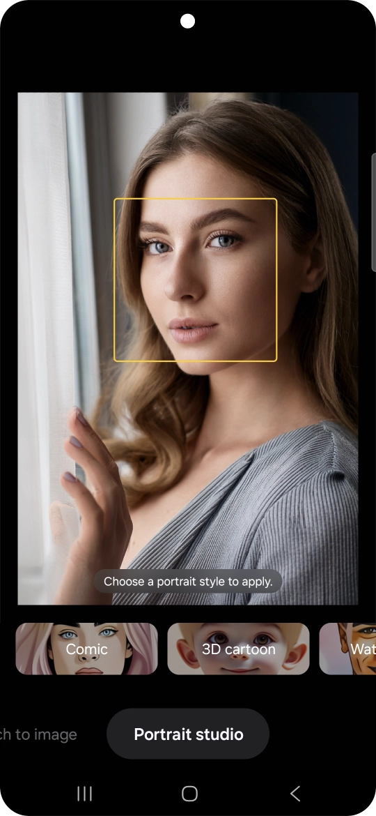 To change your portrait photos to different styles, press Portrait studio.