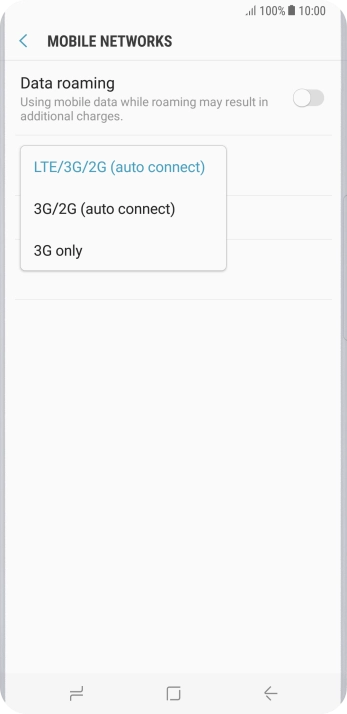 Press the required network mode.
