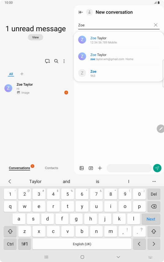 Press the required contact.
