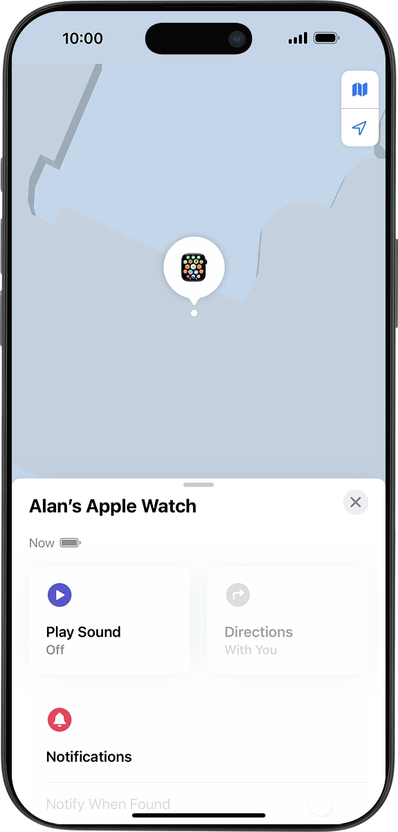 The latest position of your Apple Watch is displayed on the map.