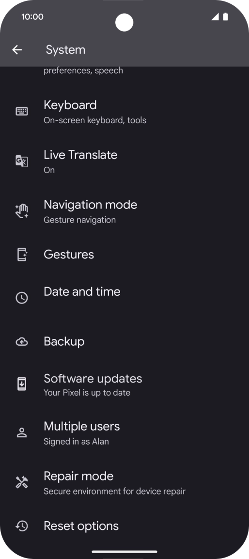 Press Reset options.