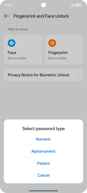 Press the required phone lock code.