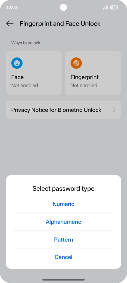 Press the required phone lock code.
