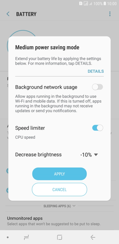 Press APPLY to turn on the function.