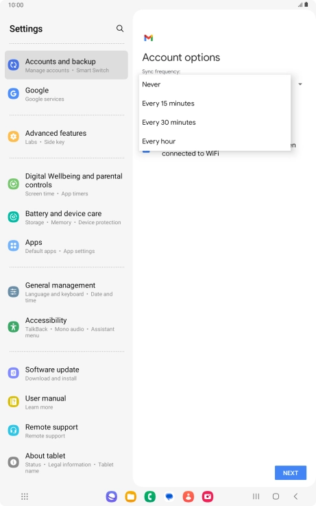 Press the required setting.