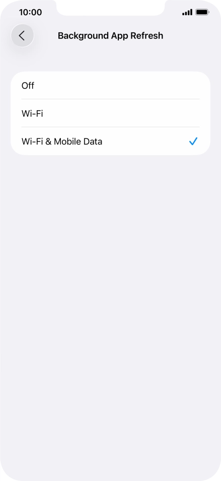 To turn off background refresh of apps, press Off.
