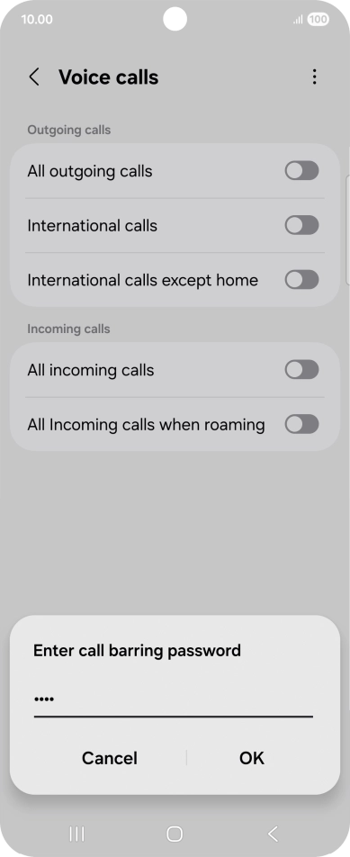 Key in your barring password and press OK.