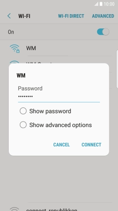 Key in the password for the Wi-Fi network and press CONNECT.