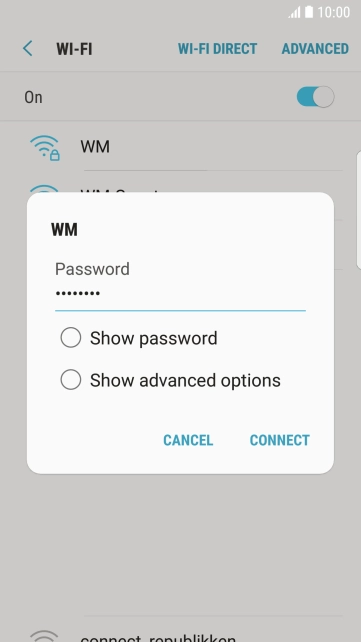 Key in the password for the Wi-Fi network and press CONNECT.