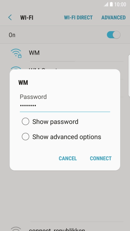 Key in the password for the Wi-Fi network and press CONNECT.