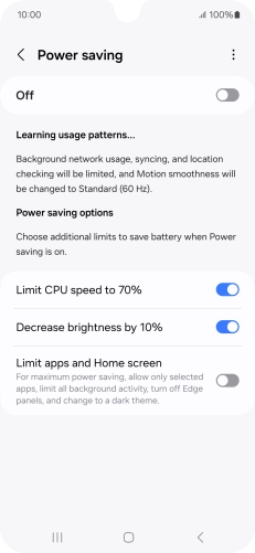 Press the indicators next to the required settings.