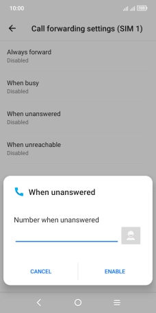 Key in +447953222222 and press ENABLE.