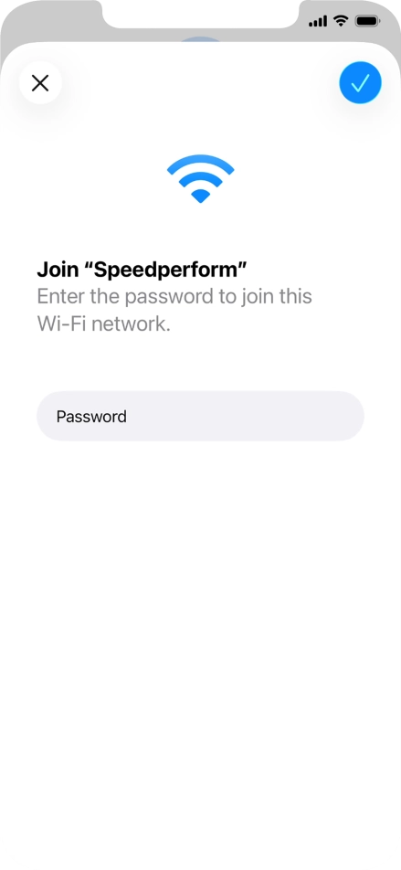 Key in the password for the Wi-Fi network and press the confirm icon.