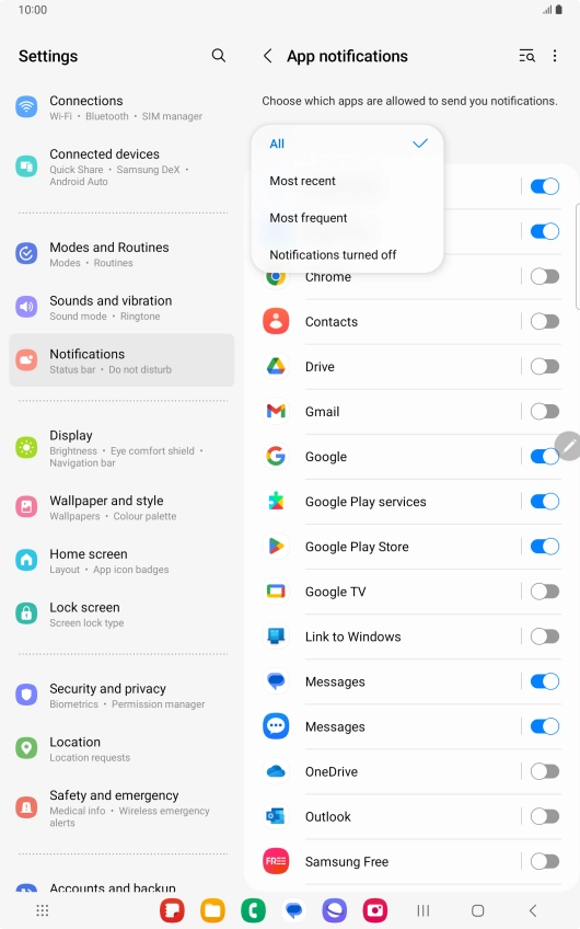 Press the required setting.