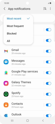 Press the required setting.