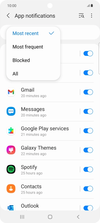 Press the required setting.