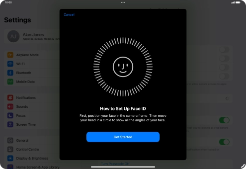 Press Get Started and follow the instructions on the screen to set up Face ID.